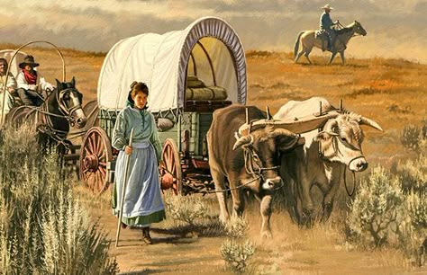 Images Of Faith, Church Artwork, Lds Church History, Pioneer Trek, Woman Of Faith, Rockwell Paintings, Norman Rockwell Paintings, Pioneer Life, Horse Drawn Wagon