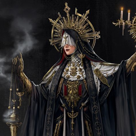 Evil Cleric Art, Evil Cleric Dnd, Cultist Fantasy Art, Dark Paladin Dnd, Fantasy Cultist, Dnd Gods Concept Art, Female Cleric Dnd, Dnd Cultist, Cultist Character Design