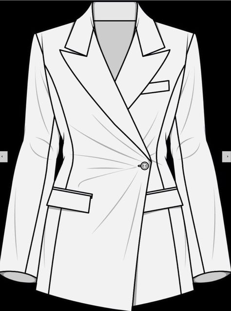 Blazer Flat Sketch, Blazer Sketch, Blazer Drawing, Jacket Flat Sketch, Blazer Illustration, Flat Sketches Fashion, Suit Drawing, Flat Drawings, Fashion Design Books