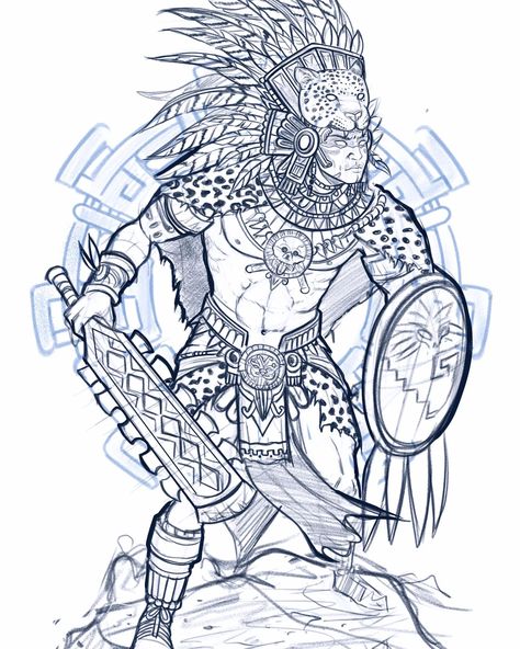 Boceto Guerrero Azteca . . . . . #drawingfortattoo #drawingsketch #drawingsketch #drawfortattoo #drawdrawdraw #tottoo #sketch #guerrerojaguar #dibujodetatuaje Guerrero Maya Tattoo, Aztec Drawing Sketches, Jaguar Sketch, Aztec Art Tattoo, Maya Warrior, Mayan Gods, Aztec Warrior Tattoo, Azteca Tattoo, Aztec Drawing