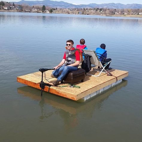 Homemade Pontoon Boat: 8 Steps (with Pictures)  (If it floats, it can be a boat.) Homemade Pontoon Boat, Mini Pontoon Boats, Small Pontoon Boats, Party Barge, Make A Boat, Floating Platform, Build Your Own Boat, Wooden Boat Plans, Diy Boat