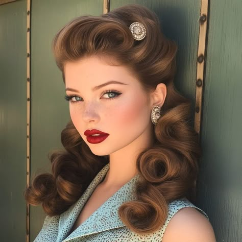 40 Pin Up Hairstyles for Vintage Enthusiasts - My Blog 1950s Headband Hairstyles, Hair 1950s Hairstyles, 1920s Hair Long Updo, 1950’s Updo, 1940s Hair And Makeup, Vintage Princess Hairstyles, Long 50s Hair, 1954 Hairstyles, 50s Inspired Hair