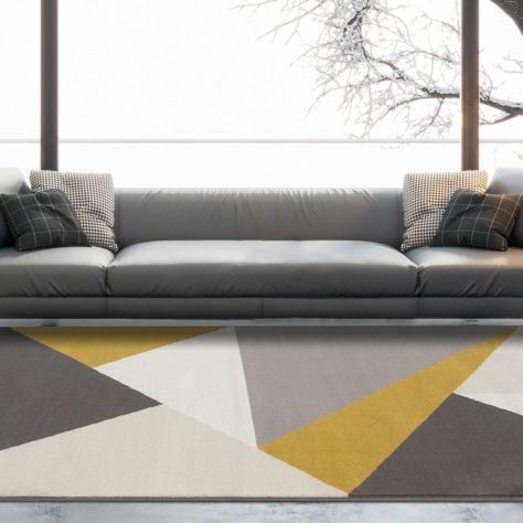 Yellow Grey Living Room, Gray Rug Living Room, Grey Geometric Rug, Scandi Living Room, House Colours, Stripe Rug, Diy House Renovations, Rugs Uk, Living Room Rugs