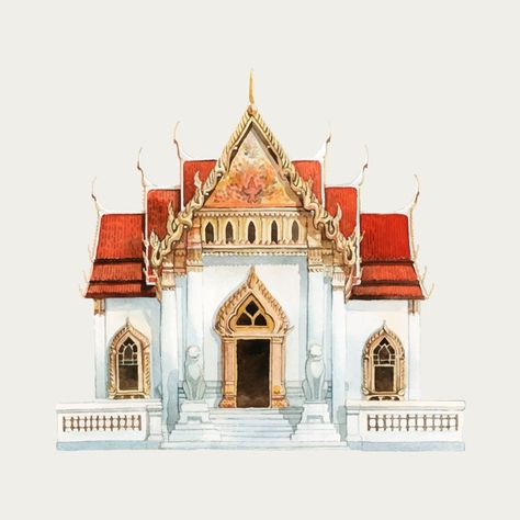 Golden Gate Bridge Painting, Temple Drawing, Eiffel Tower Painting, Temple Thailand, Thai Temple, Bridge Painting, Angkor Wat Temple, Bangkok Hotel, Architecture Landmark