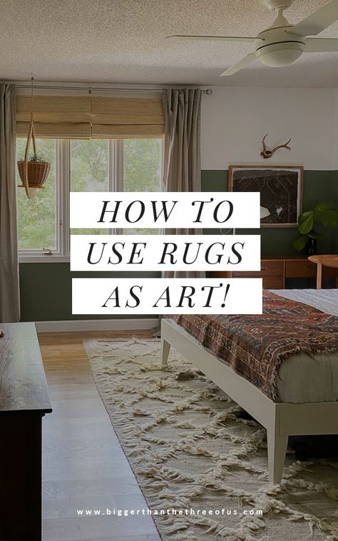 Take a ripped vintage rug and learn how to make a DIY Framed Rug Wall Art piece in just few steps. Framed textile art pieces add the perfect touch of interest to your walls. This tutorial is great for showing you how to frame a small rug but would also work for textiles, pillows, etc. #vintagerug #walldecoridea #wallart #rugart #hangarug How To Hang Rugs On The Wall, Framed Rug On Wall, Rugs On Wall Decor, Wall Rug Decor, Rugs As Wall Hangings, Hanging Rugs Display, Wall Rugs Hanging Living Rooms, Blanket Wall Decor, Framed Textile Wall Art Fabric