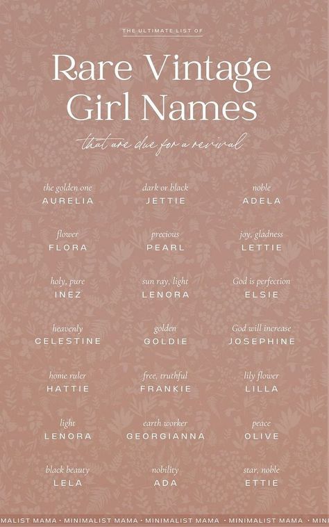 165+ Rare Vintage Baby Names for Girls (Classic & Uncommon) Old Fashioned Last Names, Uncommon Names With Meaning, Beautiful Last Names Unique, Old Vintage Names, Old Names Vintage Girl, Unique Name For Girls, Beautiful Rare Words, Rare Last Names, Old Fashion Names