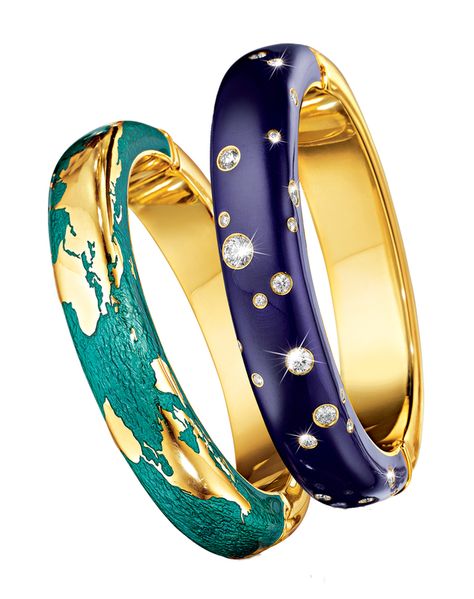 VERDURA EST. 1939. "Night and Day" bracelets. Gold and enamel "Day" bracelet (L) and gold, enamel and diamond "Night" Bracelet (R). Courtesy VERDURA / HERZ-BELPERRON Cole Porter, 2024 Jewelry, Sales Executive, Zodiac Pendant Necklace, Brooch Men, Crescent Necklace, The Bangles, Bracelets Gold Diamond, Antique Engagement Rings