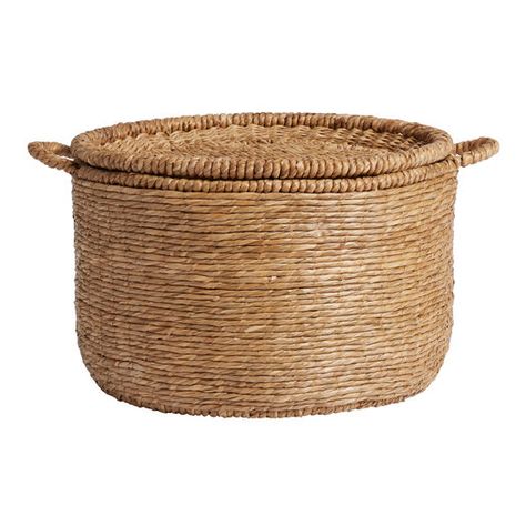 Nenita Water Hyacinth and Rattan Basket With Tray Lid by World Market Kitchen Utensils Storage, Water Hyacinth Basket, Hyacinth Basket, Kitchen Utensil Storage, Hamper Basket, Lid Storage, Food Storage Containers Organization, Water Hyacinth, Rattan Basket