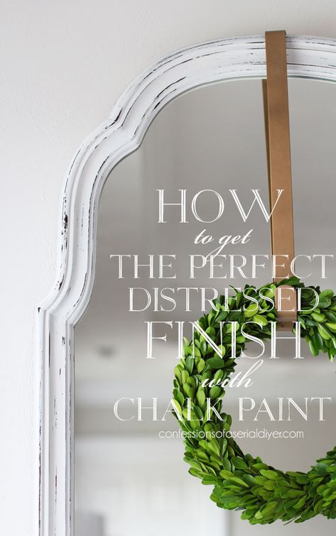 Chalk Paint Mirror, Upcycle Headboard, Shabby Mirror, Distressing Chalk Paint, Christmas Mirror, Distressed Mirror, Mirror Makeover, Thrift Store Decor, Shabby Chic Mirror