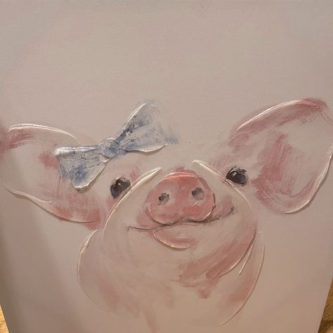 Canvas Pig Art, Perfect For A Little Girls Room Or Anyone Who Loves Pigs! It's Almost 3d Art On The Canvas! It's Definitely A Statement Piece! 16inx16in Brand New! Diy Pig Painting Easy, Silly Paintings On Canvas, Pig Themed Bedroom, Pig Wall Art, Pig Painting, Pig Pictures, Pottery Inspo, Pig Art, Art Hobbies