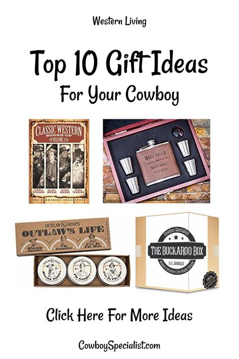 Top 10 Gift Ideas For Your Cowboy. Do you wonder what am I going to get my cowboy this year?  Here are some gift ideas just for him! Cowboy Gifts For Men Westerns, Cowboy Christmas Gifts For Him, Gifts For A Cowboy, Cowboy Gifts For Men, Gifts For Cowboy, Gifts For Cowboys, 10 Gift Ideas, Guy Gifts, Cowboy Gifts