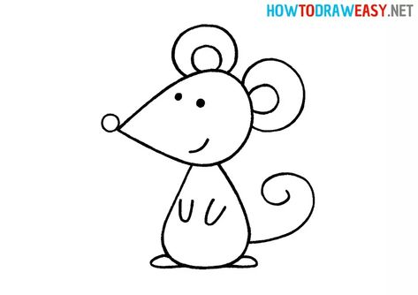 How to Draw a Mouse for Kids - How to Draw Easy How To Draw A Mouse, Mouse Drawing Simple, Cartoon Mice Drawing, Cute Mouse Drawing, Sketches For Kids, Mouse For Kids, Drawing Mouse, Subbing Ideas, Elementary Drawing