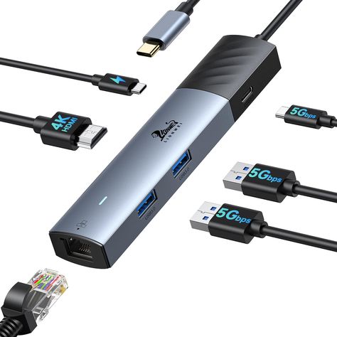 PRICES MAY VARY. 4K HDMI USB Hub:Immerse yourself in stunning 4K visuals with the usb c hub hdmi.Whether you're presenting a slideshow,streaming content,or enjoying a movie night.Under DP1.4,USB c dongle supports a crystal-clear resolution at 4k@60Hz for a truly immersive experience. Fast Date Transfer:Experience lightning-fast 5Gbps data transfer with the 3*USB C 3.0 ports.Whether you're transferring files,syncing devices,or charging your smartphone,this apple adapter ensures a rapid and effici Video Conferencing, Data Transfer, Immersive Experience, Usb Hub, Self Service, Docking Station, Wall Charger, Movie Night, Macbook Pro