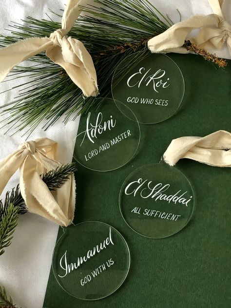 Hebrew Names of Jesus Christmas Ornaments Acrylic Ornaments - Etsy South Africa Jesus Christmas Ornaments, Christmas Ornaments Acrylic, Ornaments Acrylic, Christmas Wedding Themes, Embroidery Ornaments, Christ Centered Christmas, Names Of Christ, Christian Ornaments, Christmas Calligraphy