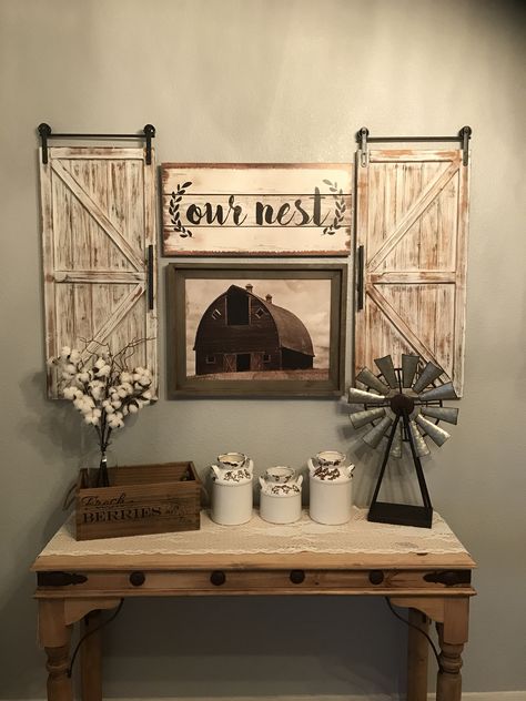 Farmhouse kitchen decor #farmhouse #farmhousedecor #chipandjo #barndoors #barn #windmill #ournest #rustic Farmhouse Home Design, Rustic Farmhouse Living Room, Living Room Decor Rustic, Decor Ikea, Farmhouse Remodel, Farmhouse Decoration, Rustic Living, Rustic Living Room, House Remodel