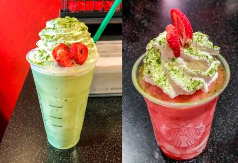 How to Order a Cindy Lou Who or Grinch Frappuccino Off Starbucks' Secret Menu Grinch Frappachino Starbucks, Grinch Drink, Vegan Starbucks, Fun Drink Recipe, Mocha Frappuccino, Starbucks Caramel, Food Platter, Secret Menu Items, Frappuccino Recipe