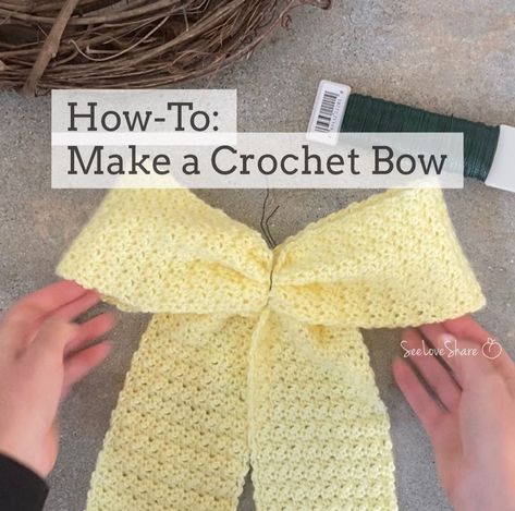 Large Crochet Bows Free Pattern, Crochet Big Bows Free Pattern, Crochet Bows Free Pattern, Crochet Bow Pattern, Crochet Project Free, Crochet Succulent, Crochet Bow, Simple Bow, Easter Egg Pattern