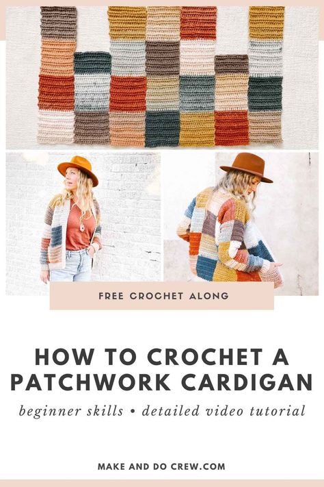 Easy Crochet Patchwork Cardigan, Knitted Square Cardigan Pattern, Patchwork Crocheted Cardigan, Knitting Patchwork Cardigan, Square Knit Cardigan, Crochet Block Cardigan, Color Block Cardigan Knitting Pattern, Cardigan Crochet Patchwork, Patch Work Cardigan Crochet Pattern