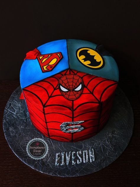 Superheroes Buttercream Cake  #superheroes #favoritesuperheroes  #spiderman #batman #superman #originalsuperheroes #dccomics #avengerscomics #superherocake #customcakes #buttercreamcakes #torontocakes #superherothemed #handpainteddetails #edibleimages www.instagram.com/sumptuoustreats Boxing Theme Party Ideas, Marvel Cakes, Superhero Birthday Party Decorations, Super Hero Cake, Superman Cake, Spiderman Birthday Party Decorations, Batman Hero, Superman Cakes, Spiderman Birthday Cake