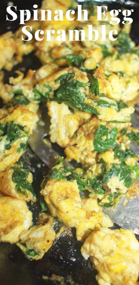 Hard Scrambled Eggs With Spinach In Cast Iron Skillet Scrambled Egg Recipes Healthy, Scrambled Egg Sandwich, Scrambled Egg Recipes, Scrambled Eggs Healthy, Eggs With Veggies, Veggies Breakfast, Healthy Nutritious Breakfast, Avocado Scrambled Eggs, Cheese Scrambled Eggs