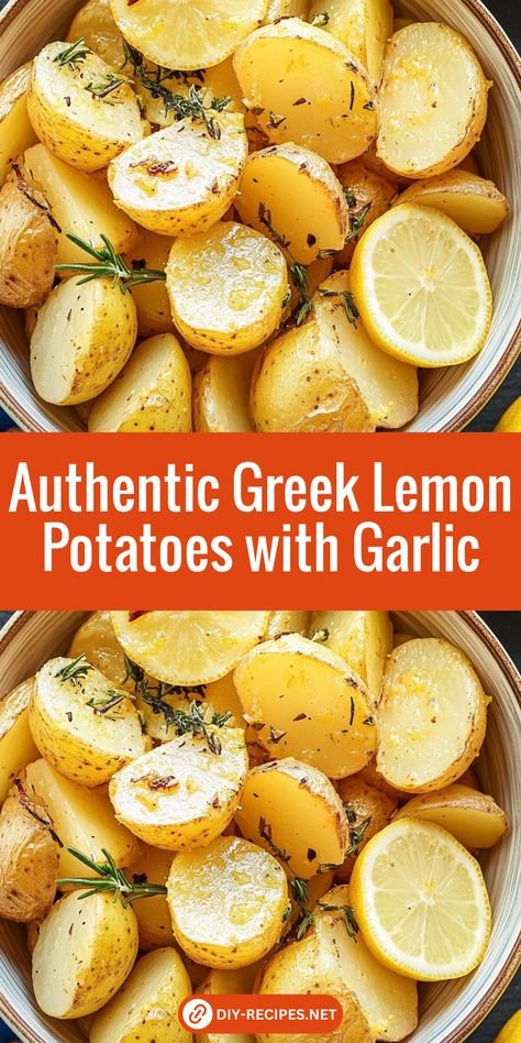 Discover how to make authentic Greek lemon potatoes. Roasted until golden and drizzled with flavorful garlic and lemon juices! Greek Potatoes Recipe Authentic, Greek Lemon Potatoes Authentic, Lemon Greek Potatoes, Greek Lemon Potatoes, Potatoes Roasted, Roasting Times, Garlic Juice, Greek Potatoes, Types Of Potatoes