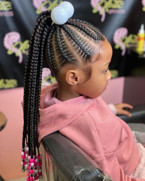 Cute Braids Into A Ponytail, Girls Braided Ponytail Hairstyles Black, Little Black Girls Braided Hairstyles For Kids Ponytail, Kids Feed In Ponytail, Hair Braided Into A Ponytail, Kids Braided Updo Hairstyles, Quick Kids Braided Hairstyles, Hairstyles For 5 Year Girl Black Braids, Up Braided Ponytail