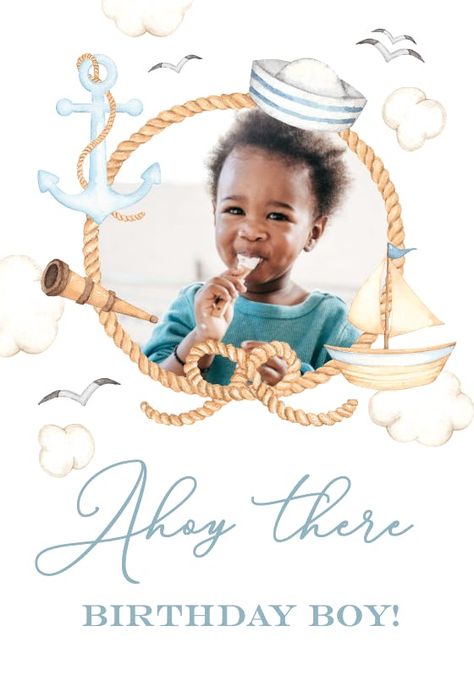 Sailor Birthday Invitations, Sailor Birthday, Birthday Card With Photo, 1st Birthday Invitation Template, Template Birthday, Greetings Island, Birthday Cards For Boys, Birthday Card Template, Birthday Invitation Template