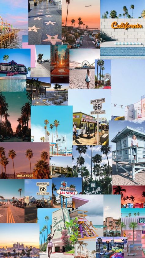 Travel Aesthetic Wallpaper Collage, Los Angeles Collage, Los Angeles Wallpaper, Los Angeles Aesthetic, Vision Board Collage, Poster Vintage Retro, Vision Board Wallpaper, Travel Picture Ideas, Image Collage