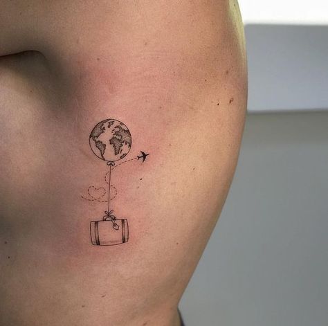 Globe With Airplane Tattoo, Tattoos For People Who Love To Travel, Tattoo Ideas Female Travel, Travel Tatoos Ideas, Travel Tatoos Woman, Tattoo For Travel Lovers, Small Travel Tattoos For Women, Tiny Travel Tattoo, Tatooo Delicadas