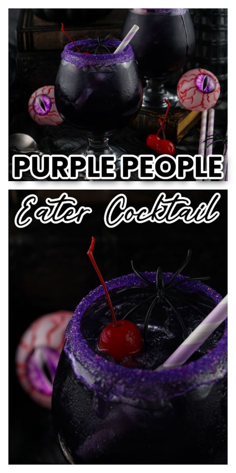 Purple People Eater Cocktail Ursula Cocktail, Purple Halloween Cocktail, Purple People Eater Cocktail, Purple Margarita Recipe, Purple Alcoholic Drinks, Purple Margarita, Purple Martini, Tequila Punch, Purple Mimosa