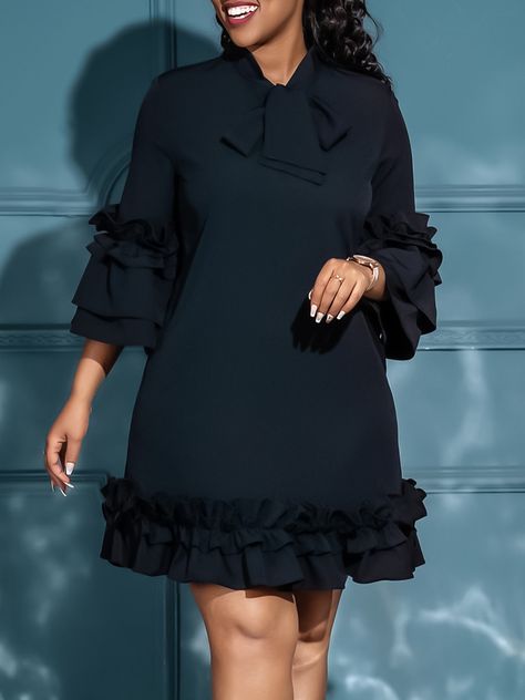 Pleated Dress For Plus Size, Female Styles Fashion, Cute Black Dresses Short, Office Dress Outfit, Material Styles For Ladies, Loose Dresses For Women, Gowns For Ladies, Classy Short Dresses, Majlis Perkahwinan