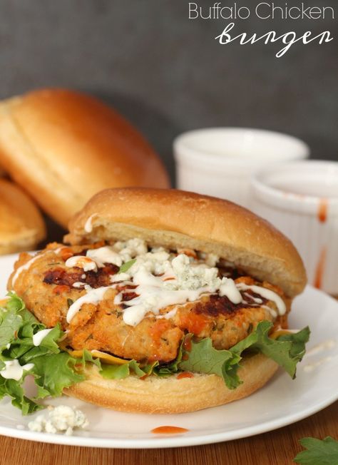 Buffalo Chicken Burger Blue Cheese Chicken, Buffalo Chicken Burgers, Chicken Burger Recipe, Ground Chicken Burgers, Ranch Sauce, Chicken Burgers Recipe, Burger Seasoning, Meal Options, Chicken Burger