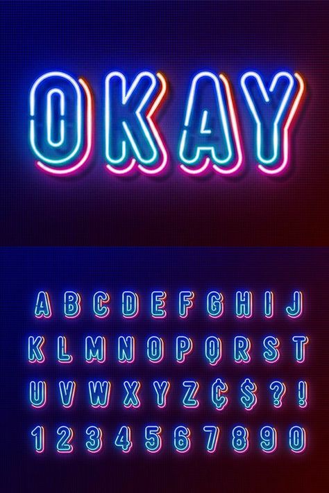 Bauhaus Typography, Neon Illustration, Neon Graphics, Neon Font, Alfabet Font, Neon Typography, Typography Alphabet, New Retro Wave, Aesthetic Fonts