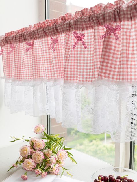 Multicolor  Collar  Polyester   Embellished   Home Textile Short Window Treatments, Half Window Curtains, Short Window Curtains, Cocina Shabby Chic, Lace Window, Small Window Curtains, Kabinet Dapur, Tier Curtains, Kitchen Valances