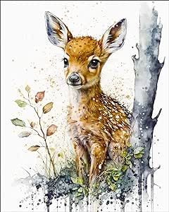 Elk Watercolor Painting, Whimsical Art Animals, Painting Ideas Animals, Watercolor Art Animals, Deer Watercolor Painting, Playroom Bathroom, Deer Paintings, Watercolor Woodland Animals, Whimsical Art Prints