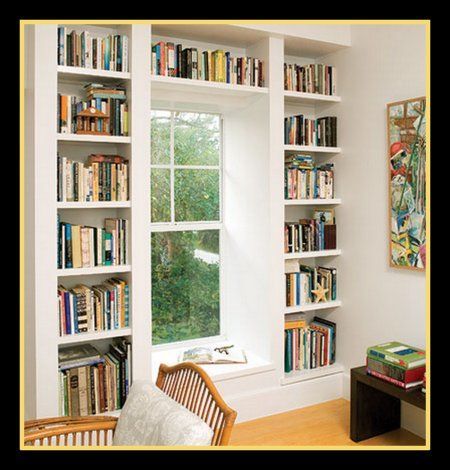 floor to ceiling bookcase | Floor to Ceiling Bookcases with windowseat. I love this idea perhaps ... Floor To Ceiling Bookshelves, Storage Solutions Bedroom, Hemma Diy, Bathroom Idea, Home Libraries, Built In Bookcase, Home Library, Guest Bathroom, Window Seat