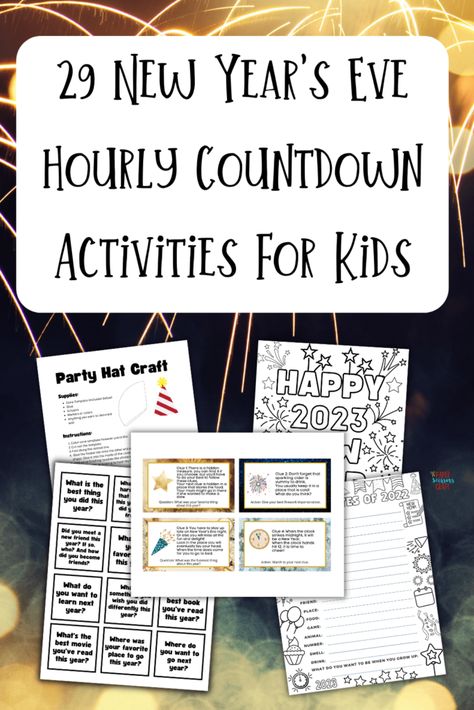 "Spark joy and anticipation with 29 festive New Year's Eve countdown activities for kids! 🎉✨ From creative crafts to lively games, this pin is your go-to guide for making the countdown to midnight a magical experience for little ones. Download our list for a night filled with laughter, joy, and memorable moments. Bid farewell to the old year and welcome the new with excitement and fun! 🎆🥳 #NewYearsEveCountdown #KidsActivities #FamilyFun #CountdownToMidnight" Nye Countdown Bags For Kids, Nye Countdown For Kids, Nye Balloon Countdown For Kids, New Years Eve Kids Countdown, New Year’s Eve Kids Activities 2023, Party Hat Craft, Kids Party Hats, Family New Years Eve, New Year's Eve Countdown