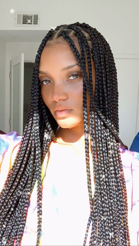 Small Jumbo Box Braids, Medium Size Not Less Braids, Medium Black Braids, Box Braid Medium Size, Medium Knot Less Box Braids, Box Braids Hairstyles Medium Large, Medium Big Box Braids, Knotless Braids Medium Size, Box Braids Hairstyles Medium Length