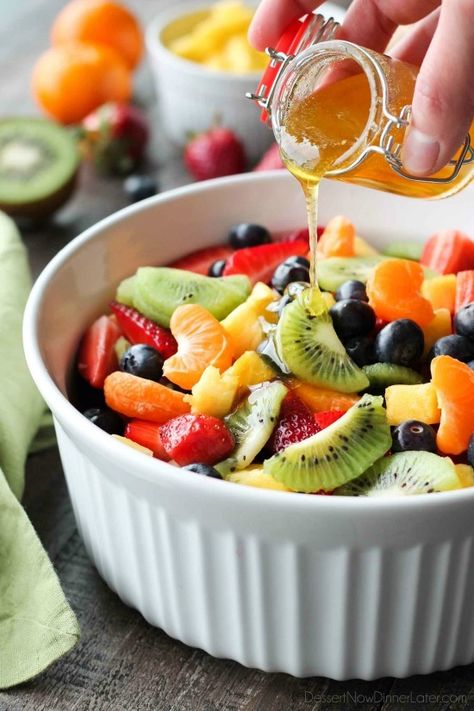 This summer fruit salad is as colorful as a rainbow, and is tossed in a reduced honey orange glaze for the perfect amount of added sweetness and flavor. Great for barbecues, potlucks, and picnics! … Glaze For Fruit, Fruit Ambrosia, Christmas Fruit Salad, Watermelon Fruit Salad, Salad Aesthetic, Easy Fruit Salad, Olive Garden Salad Dressing, Easy Fruit Salad Recipes, Winter Fruit Salad