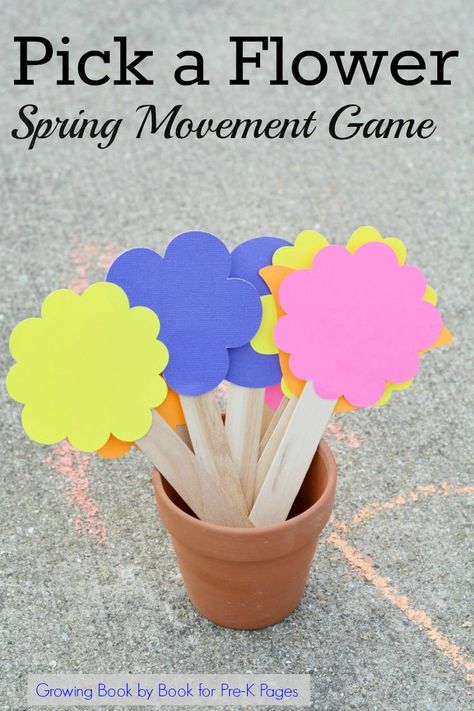 Spring Movement Games. This fun movement game is perfect for a spring theme in your preschool or kindergarten classroom. Play outdoors or inside. Practice the alphabet with movements. Your kids will beg to play this game over and over again! - Pre-K Pages Flower Garden Activities For Preschool, Spring Art Crafts For Kids, Flower Fine Motor Activities Preschool, Spring Gross Motor Activities Preschool, Movement Activities For Kindergarten, Spring Social Emotional Activities Preschool, Spring Motor Activities, Toddler Flower Activities, Signs Of Spring Preschool Activities