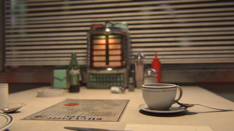 ArtStation - Late Night Diner - Corinne Dy Texturing Reel, Corinne Dy Diner Scene, Small Town Mystery, Diner Aesthetic, Bg Design, American Diner, Substance Painter, V Ray, 3d Artwork, Life Is Strange