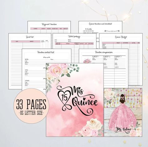 Printable PDF Quinceanera planner with budget planner, timeline, vendor comparison, court of honor, payment tracker, guest list and seating Quince Planning Binder, Quince Planning List, Quince Checklist, Quinceañera Planner, Quince Planner, Quinceanera Planning Checklist, Monthly At A Glance, Quinceanera Reception, Quince Planning