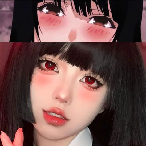 Red Contact Lenses, Red Contacts Lenses, Teknik Makeup, Nurse Cat, Red Contacts, Anime Eye Makeup, Anime Cosplay Makeup, Anime Makeup, Mode Grunge