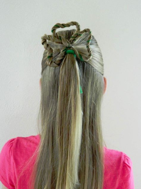 St. Patrick’s Day Hair | Lucky Clover Hairstyle Clover Hairstyle, Clover Hair, Kids Hairstyles For Wedding, Curly Hair Tutorial, Hairstyle Gallery, Holiday Hairstyles, Crazy Hair Days, Hair St, Easter Hair