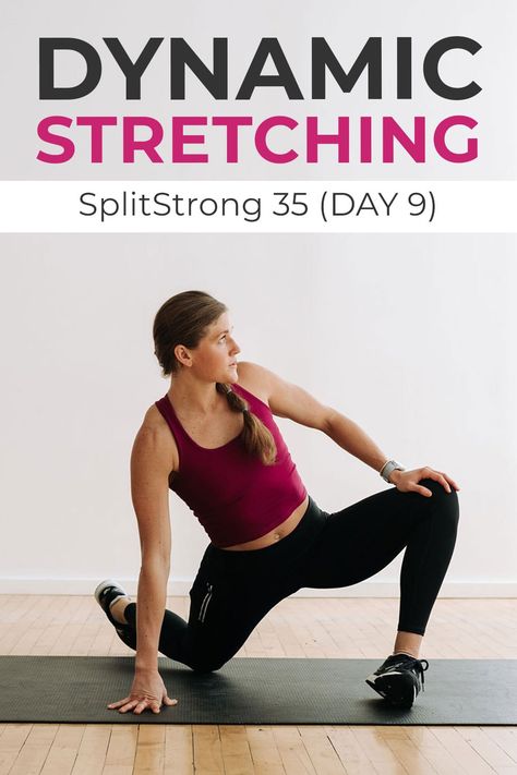 Support muscle recovery, increase flexibility and mobility, and prevent injury with this guided, 10-minute dynamic stretching and mobility workout! A great warmup routine and 10 dynamic stretches for runners to do daily to stretch the legs and keep the hips aligned. Use this as a warm up routine before your next run!! This workout video is DAY 9 of our SplitStrong 35: FREE 2-Week Workout Program at home with dumbbells! Daily Mobility Routine, Stretches Routine, Curvy Workout, Leg And Back Workout, 2 Week Workout, Mobility Program, Dynamic Warmup, Dynamic Stretching Exercises, Dumbbell Ab Workout