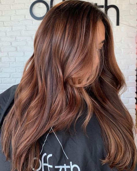 Rose Copper Brown Hair, Dimensional Brunette With Copper, Chocolate Brown With Auburn Highlights, Root Melt Auburn, Honey Tones Brown Hair, Brunette Balayage Hair Copper, Orangey Brown Hair, Dimensional Auburn Hair, Caramel Copper Balayage Brunettes