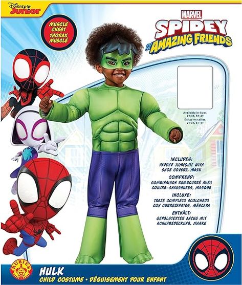 Rubie's Official Marvel Spidey and His Amazing Friends Hulk Deluxe Toddler Costume, Kids Superhero Fancy Dress, Age 2-3 Years,702737 : Amazon.co.uk: Toys & Games Toddler Hulk Costume, Costume Carnevale, Superhero Fancy Dress, Spidey And His Amazing Friends, Marvel Costumes, Toddler Size Chart, Hulk Smash, Spooky House, Mean Green