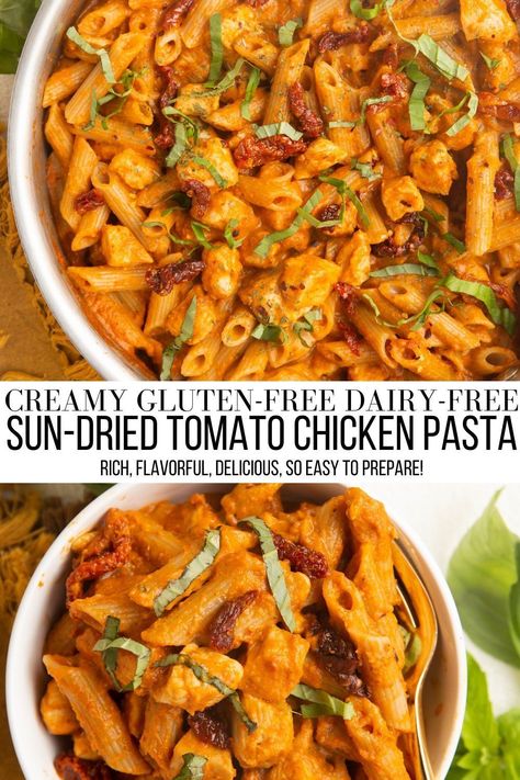 Sundried Tomato Chicken Pasta, Tomato Basil Chicken Pasta, Chicken Tomato Pasta, Dairy Free Pasta Recipes, Free Noodles, Potato Brownies, Basil Salt, Tomato Pasta Recipe, Healthy Sweet Potato