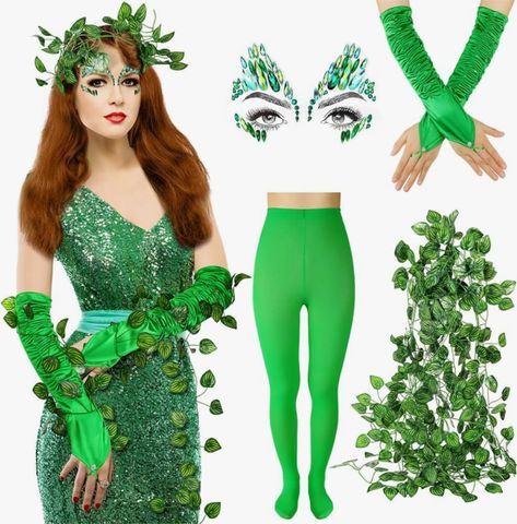 Kim Possible Costume, Green Leotard, Green Cosplay, Leprechaun Costume, Halloween Green, Green Tights, Green Vines, Rhinestone Sticker, Scary Halloween Costumes