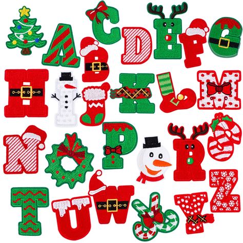 Iron Patches, Decorative Fonts, Xmas Outfits, Cute Alphabet, Diy Fabric Crafts, Iron On Letters, Christmas Alphabet, Christmas Fonts, Craft Decor